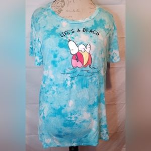 Peanuts Snoopy "Life's A Beach" Tie Dye With Beachball Blue / White Size L